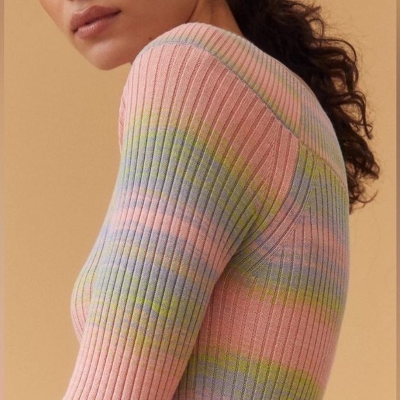 NWOT Anthropologie Daily Practice Rainbow Striped Sweater Midi Dress Pink Combo - Picture 3 of 6